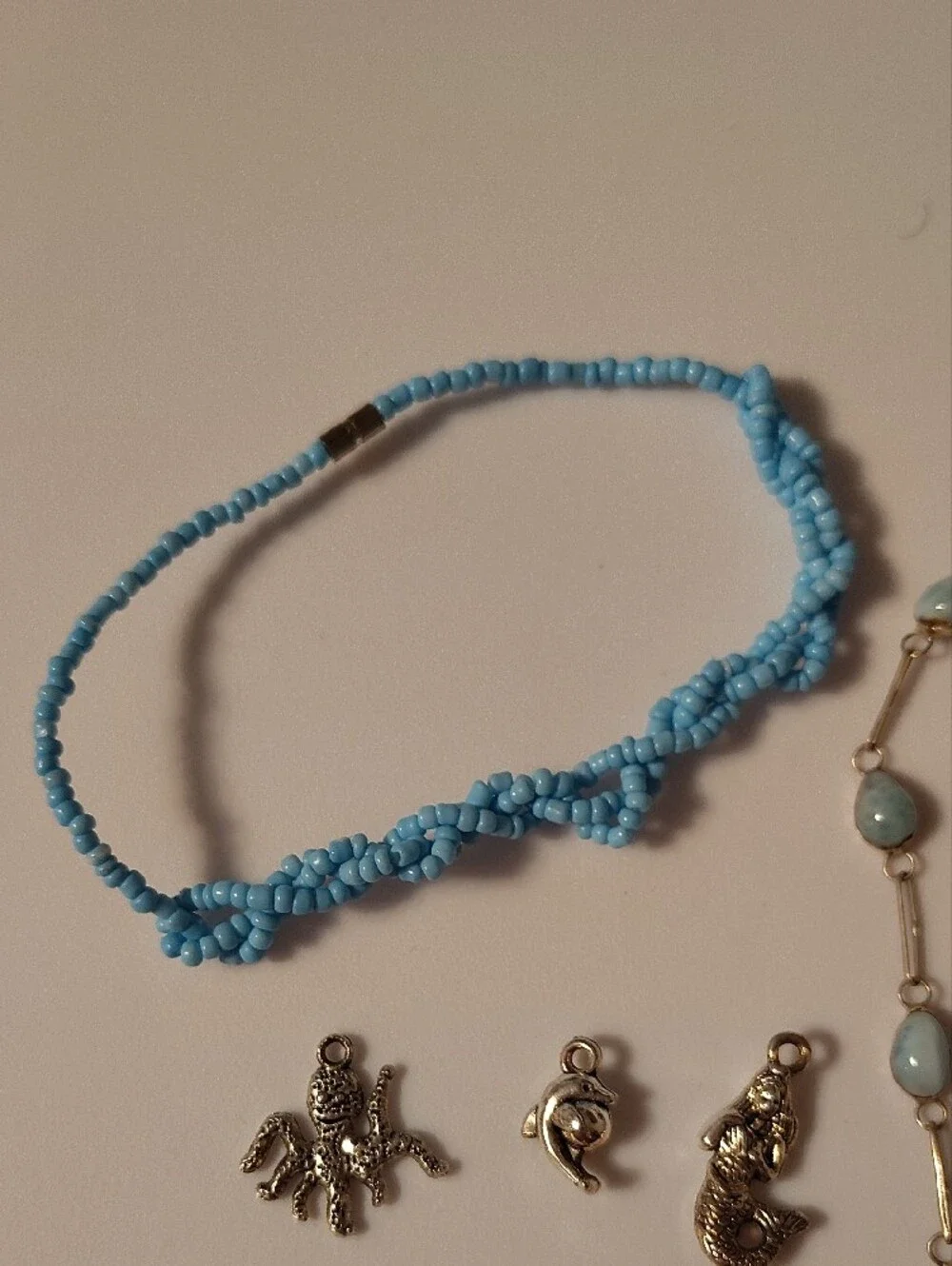Light Blue Kids Beaded Bracelet and Charm Set